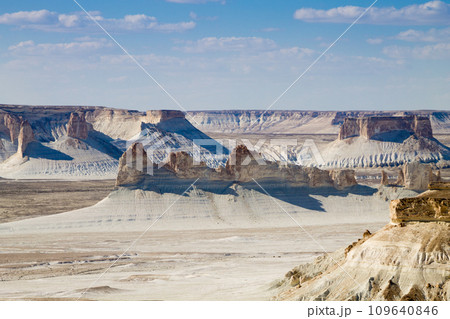 Bozzhira valley aerial view, Mangystau region, Kazakhstan 109640846