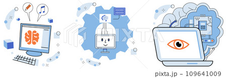 Artificial intelligence vector illustration. In cyberspace, virtual assistant is guiding star in labyrinth information The neural network is backbone robotic mind, essence artificial intelligence Artificial intelligence vector illustration. In cyberspace, virtual assistant is guiding star in labyrinth information The neural network is backbone robotic mind, essence artificial intelligence 109641009