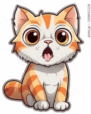 AI-generated content. Cartoon sticker surprised kitten on white background isolated, AI 109641126