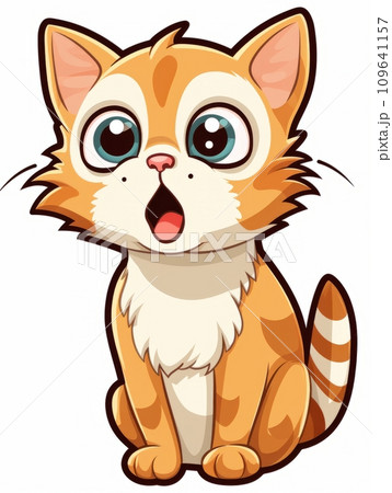 AI-generated content. Cartoon sticker surprised kitten on white background isolated, AI 109641157