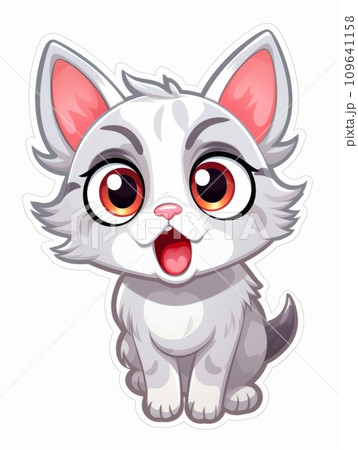 AI-generated content. Cartoon sticker surprised kitten on white background isolated, AI 109641158