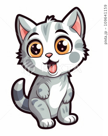 AI-generated content. Cartoon sticker surprised kitten on white background isolated, AI 109641159