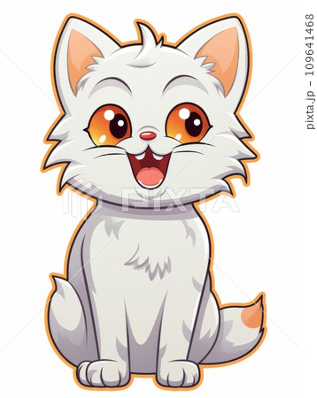 AI-generated content. Cartoon sticker cute kitten on white background isolated, AI 109641468