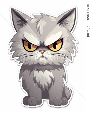 AI-generated content. Evil grey cat sticker in cartoon style isolated isolated, AI 109641546