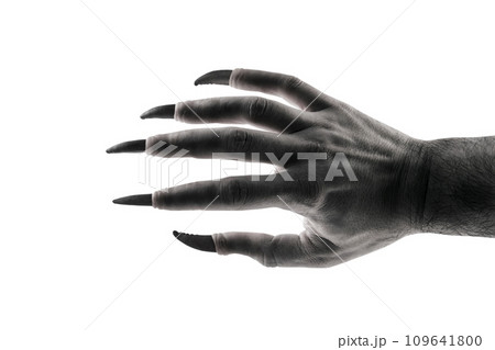 Creepy monster hand with black claws isolated on white background with clipping path 109641800