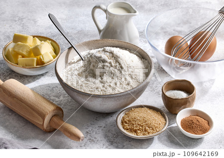 various baking ingredients 109642169