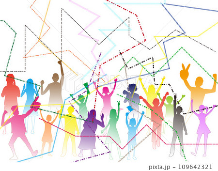 国際的なイベントに参加して興奮している人々。 109642321