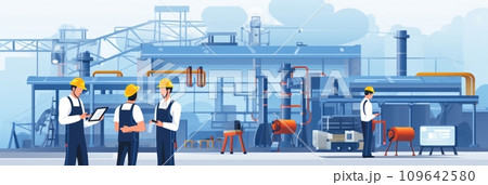 Engineer and worker use tablet Engineer and worker use tablet 109642580