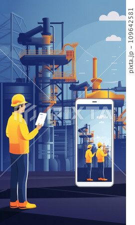 Engineer and worker use tablet 109642581
