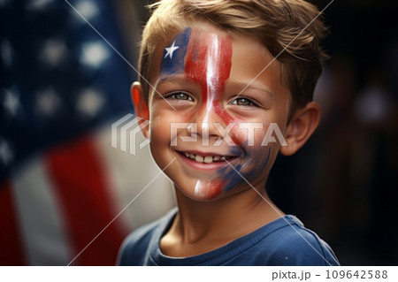 Child with American flag 109642588