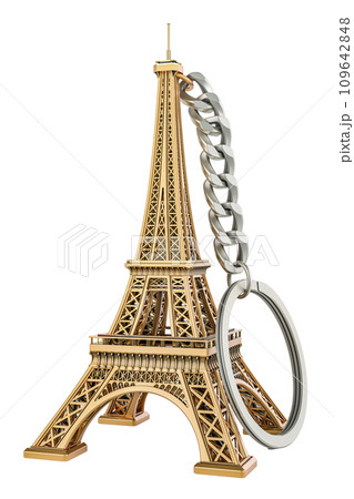 Keychain Eiffel Tower, souvenir from Paris. 3D rendering Keychain Eiffel Tower, souvenir from Paris. 3D rendering 109642848