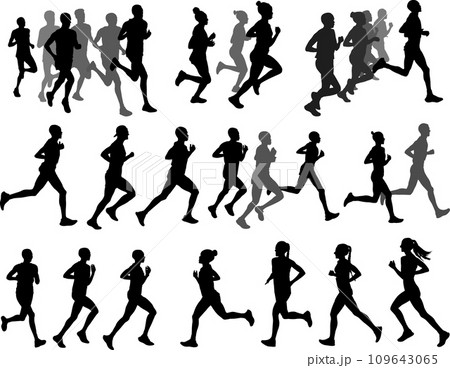 runners silhouettes collection - vector 109643065