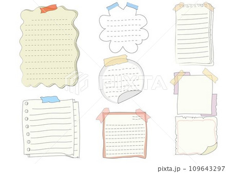 Paper note set.Blank notes with tape and stickers.Notebook collection with curled corners. Adhesive Note,Checked Pattern,Paper,Education. Vecter message and notepaper concept. Paper note set.Blank notes with tape and stickers.Notebook collection with curled corners. Adhesive Note,Checked Pattern,Paper,Education. Vecter message and notepaper concept. 109643297