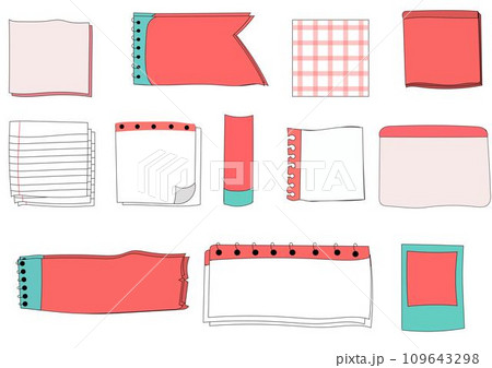 Paper note set.Blank notes with tape and stickers.Notebook collection with curled corners. Adhesive Note,Checked Pattern,Paper,Education. Vecter message and notepaper concept. 109643298