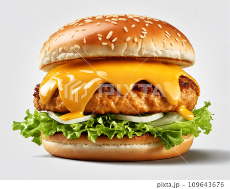 Grilled chicken patty on a white background 109643676
