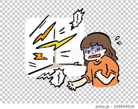 隣の部屋の騒音に困惑する女性のイラスト 隣の部屋の騒音に困惑する女性のイラスト 109644026