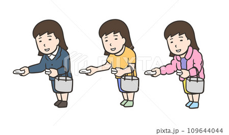 アルバイトでティッシュを配る女性のイラストセット アルバイトでティッシュを配る女性のイラストセット 109644044