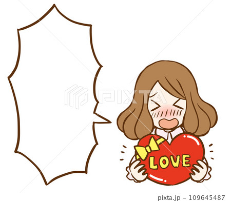 バレンタインチョコを渡して愛の告白をする若い女性のイラスト　吹き出しあり 109645487