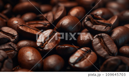 コーヒー豆のクローズアップ Macro close up coffee beans AI生成画像 109645703