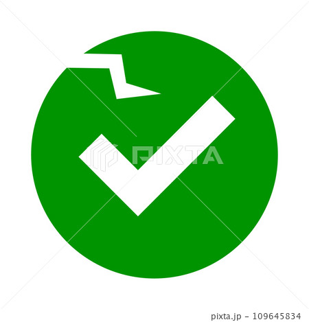 ヒビの入っているチェックボックスアイコン。ケアレスミス。ベクター。 109645834