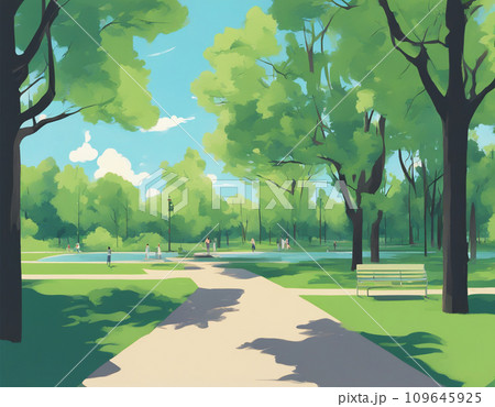 自然の中の並木道のある公園 109645925
