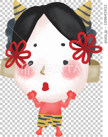 おたふくのお面をかぶった赤鬼の子 109645932