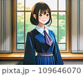 学校の廊下に立つ制服姿の女子高生 109646070