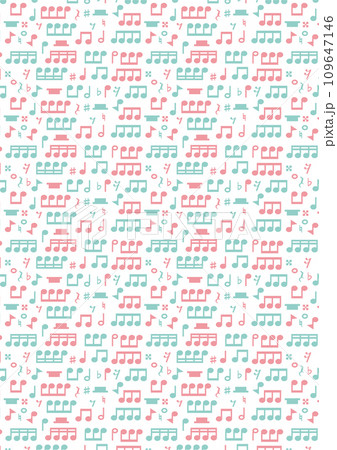 レトロなピンクとグリーンの音符の背景・壁紙01_縦 109647146