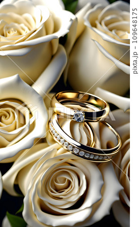 白いバラの花と金色の結婚指輪　AI生成 109648175