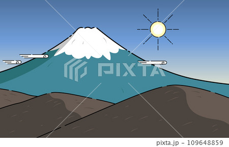 富士山と朝日のイラスト　冬の山の風景 109648859
