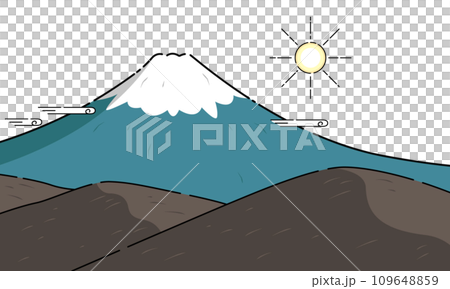 富士山和早晨的太陽的插圖。冬季山景 109648859