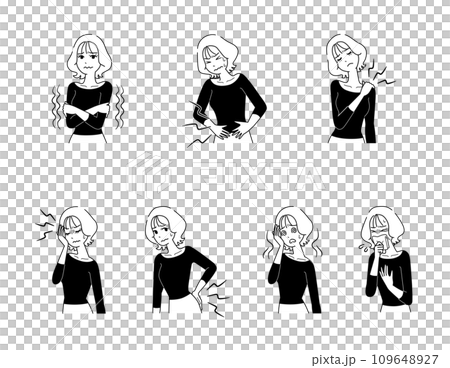 Poor physical condition set female monochrome 109648927