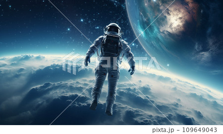 宇宙から惑星を眺める宇宙飛行士 astronaut outer space AI生成画像 109649043