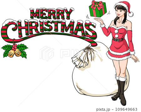 メリークリスマス・サンタのコスプレをした若い女性_ブーツ 109649663