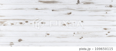 White wooden planks background. White shabby wooden planks, with knots texture. White wooden boards grunge background 109650115