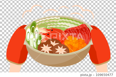 A hand holding a clay pot with lots of shrimp, vegetables, meat, and other dishes, and a seafood hot pot dish vector illustration material A hand holding a clay pot with lots of shrimp, vegetables, meat, and other dishes, and a seafood hot pot dish vector illustration material 109650477