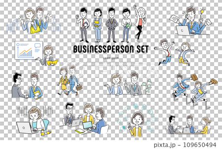Vector illustration material: Set of business people who work happily Vector illustration material: Set of business people who work happily 109650494