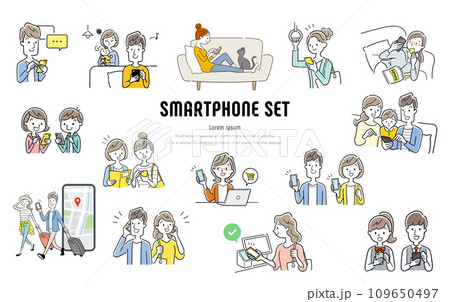 ベクターイラスト素材:スマートフォンを使う人物セット ベクターイラスト素材:スマートフォンを使う人物セット 109650497
