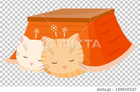 冬にこたつで丸くなる2匹の猫(ねこ・ネコ)のかわいい動物ベクターイラスト 冬にこたつで丸くなる2匹の猫(ねこ・ネコ)のかわいい動物ベクターイラスト 109650587