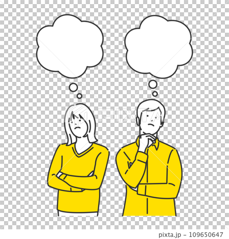 お互いの考え事を思う夫婦のイラスト　吹き出し 109650647