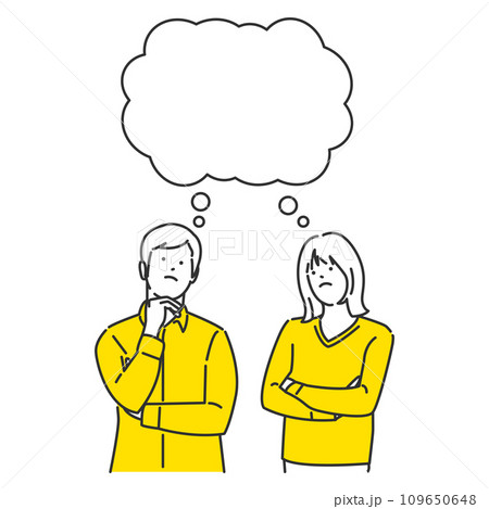 一緒に考えて検討している男女のイラスト 吹き出しつき 一緒に考えて検討している男女のイラスト 吹き出しつき 109650648