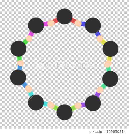 Crayon touch illustration of 10 people holding hands in a circle 109650814