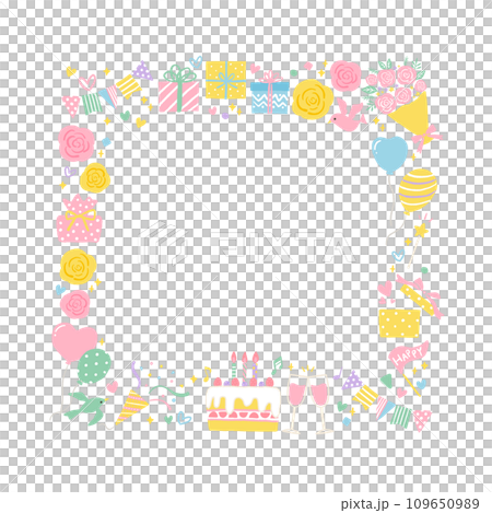 かわいいパーティーグッズのイラストのフレーム 誕生日・記念日・イベント かわいいパーティーグッズのイラストのフレーム 誕生日・記念日・イベント 109650989