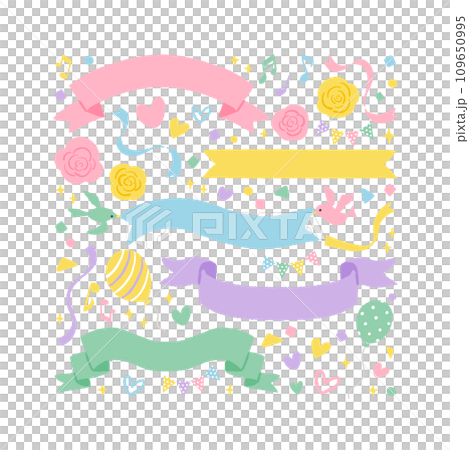 カラフルなリボンと風船と花のイラスト 109650995