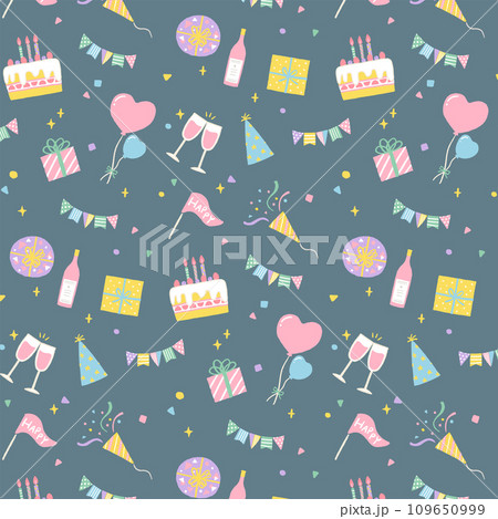 かわいいパーティーグッズのイラストのパターン 誕生日・記念日・イベント かわいいパーティーグッズのイラストのパターン 誕生日・記念日・イベント 109650999