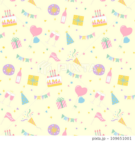 かわいいパーティーグッズのイラストのパターン 誕生日・記念日・イベント かわいいパーティーグッズのイラストのパターン 誕生日・記念日・イベント 109651001