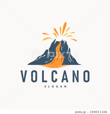 Volcano logo illustration silhouette design volcano mountain erupting with simple rocks and lava Volcano logo illustration silhouette design volcano mountain erupting with simple rocks and lava 109651166