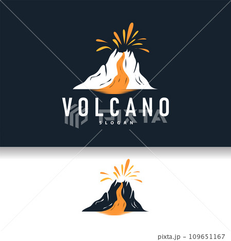 Volcano logo illustration silhouette design volcano mountain erupting with simple rocks and lava Volcano logo illustration silhouette design volcano mountain erupting with simple rocks and lava 109651167