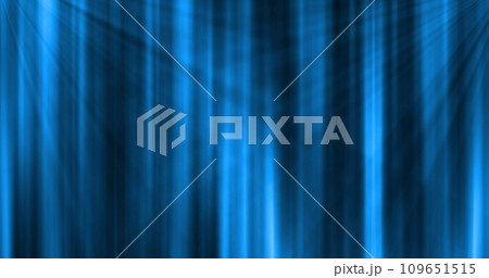 Abstract blue curtain background in a theater or stage illuminated by spotlight lamps made of iridescent stripes and lines 109651515