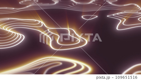 Abstract yellow futuristic hi-tech landscape with mountains and canyons from glowing energy circles and magic lines background 109651516